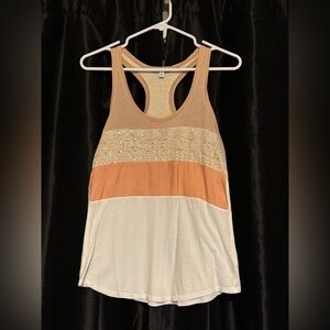 Express Peach, Cream & White Lace-Trim Racerback Tank